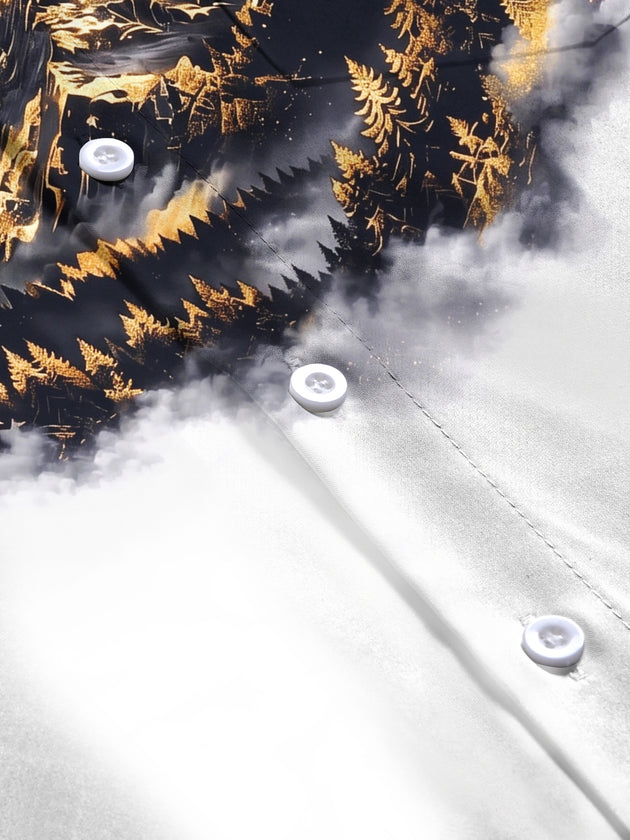 Adaychic Men's Printed Starry Sky Mountains And Forest Print Long Sleeve Shirt with Chest Pocket