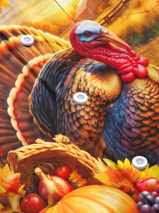 Adaychic Men's Long Sleeve Shirt - Thanksgiving Turkey And Harvest Cornucopia Print with Chest Pocket