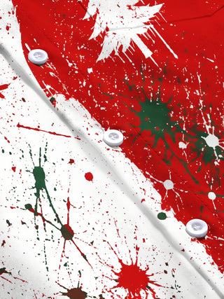 Adaychic Men's Long Sleeve Shirt - Christmas Tree And Snowflake With Paint Splatter Print with Chest Pocket