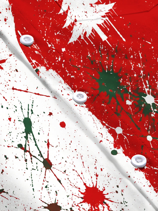 Adaychic Men's Long Sleeve Shirt - Christmas Tree And Snowflake With Paint Splatter Print with Chest Pocket