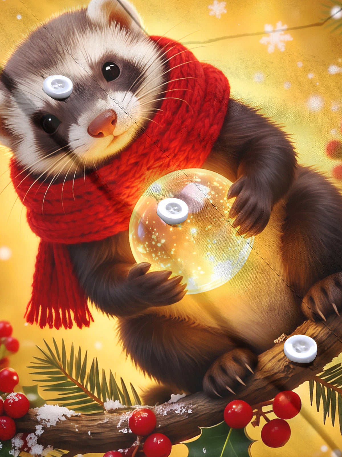 Adaychic Men's Long Sleeve Shirt - Christmas Ferret With Red Scarf And Glowing Orb Print with Chest Pocket