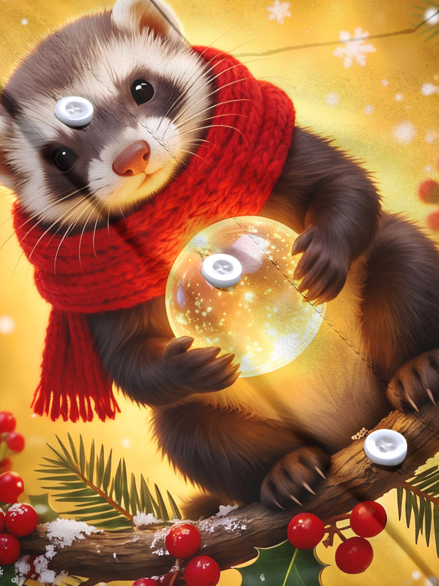 Adaychic Men's Long Sleeve Shirt - Christmas Ferret With Red Scarf And Glowing Orb Print with Chest Pocket