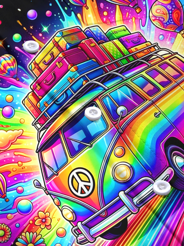 Adaychic Colorful Hippie Bus Long Sleeve Shirt with Chest Pocket