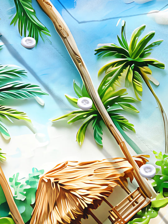 Adaychic Men's Tropical Palm Tree Beach Print Short Sleeve Button Down Shirt with Chest Pocket