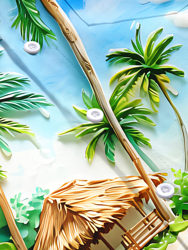Adaychic Men's Tropical Palm Tree Beach Print Short Sleeve Button Down Shirt with Chest Pocket