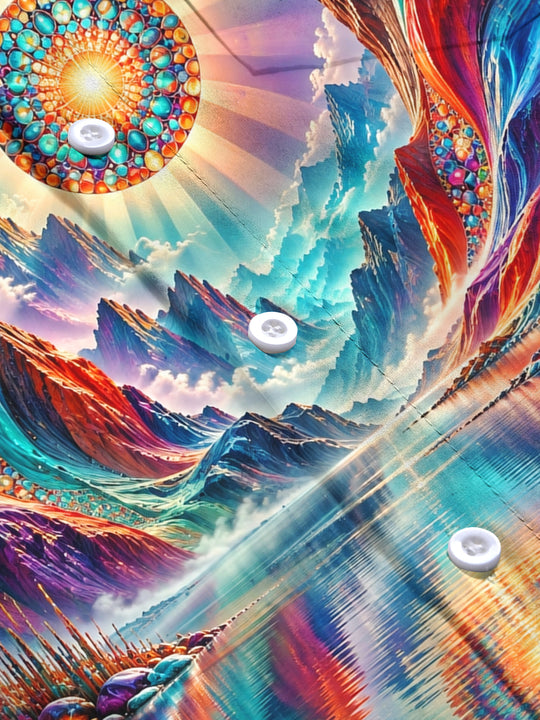 Adaychic Men's Long Sleeve Shirt - Psychedelic Mountain Lake Landscape With Mandala Sun Print with Chest Pocket