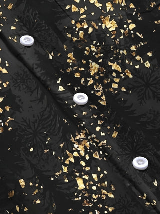 Adaychic Men's Printed Gold Snowflake And Gold Flake Pattern Long Sleeve Shirt with Chest Pocket