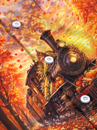 Adaychic Men's Long Sleeve Shirt - Thanksgiving Autumn Train With Pumpkins And Corn Print with Chest Pocket
