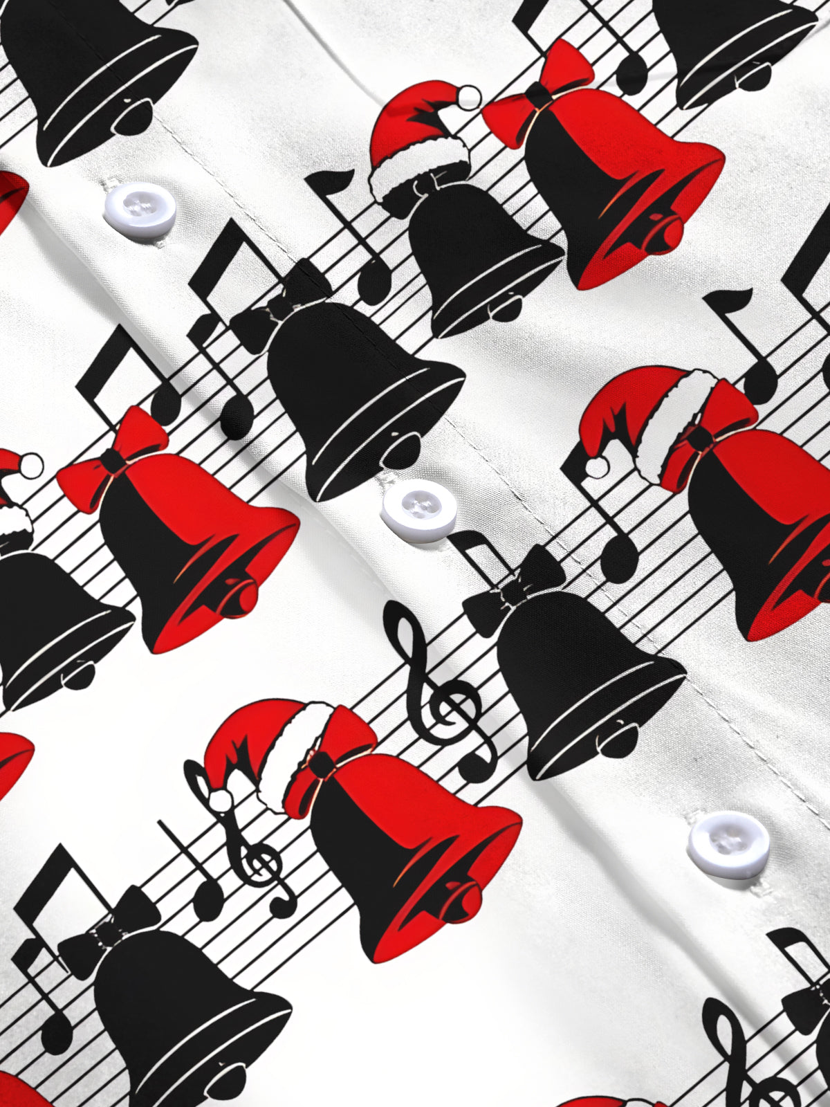 Adaychic Men's Long Sleeve Shirt - Christmas Bells And Musical Notes With Santa Hats Print with Chest Pocket