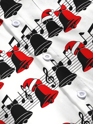Adaychic Men's Long Sleeve Shirt - Christmas Bells And Musical Notes With Santa Hats Print with Chest Pocket