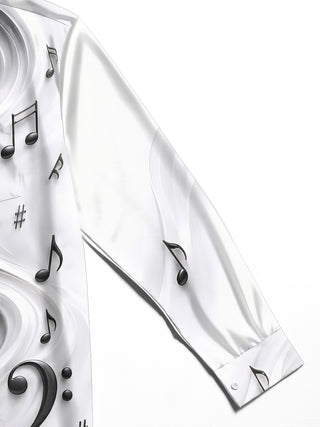 Adaychic Men's Graphic Musical Notes And Clefs Print Long Sleeve Shirt with Chest Pocket