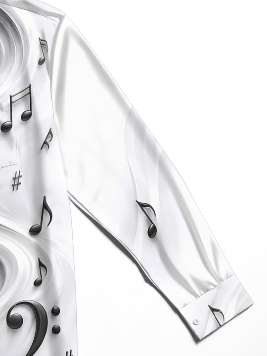 Adaychic Men's Graphic Musical Notes And Clefs Print Long Sleeve Shirt with Chest Pocket