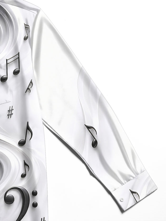 Adaychic Men's Graphic Musical Notes And Clefs Print Long Sleeve Shirt with Chest Pocket
