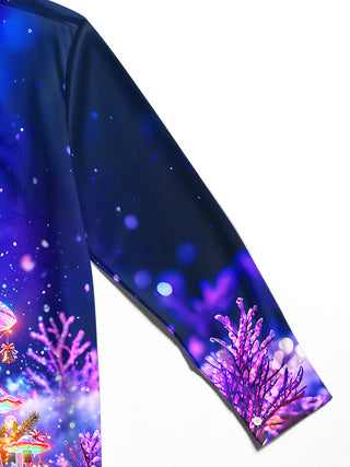 Adaychic Men's Long Sleeve Shirt - Christmas Neon Glowing Mushrooms And Winter Forest Print with Chest Pocket
