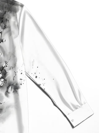 Adaychic Men's Floral Cherry Blossom Branches Print Long Sleeve Shirt with Chest Pocket