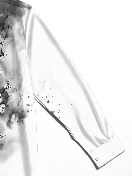 Adaychic Men's Floral Cherry Blossom Branches Print Long Sleeve Shirt with Chest Pocket