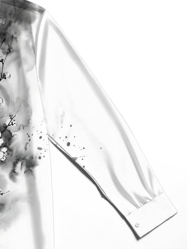 Adaychic Men's Floral Cherry Blossom Branches Print Long Sleeve Shirt with Chest Pocket