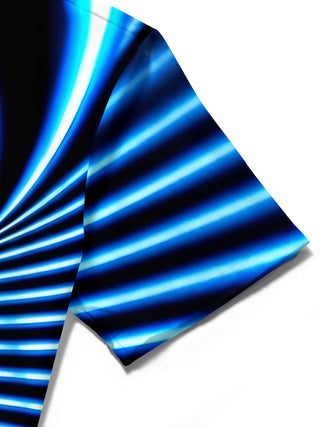 Adaychic Men's Psychedelic Blue Neon Swirl Pattern Short Sleeve Shirt with Chest Pocket