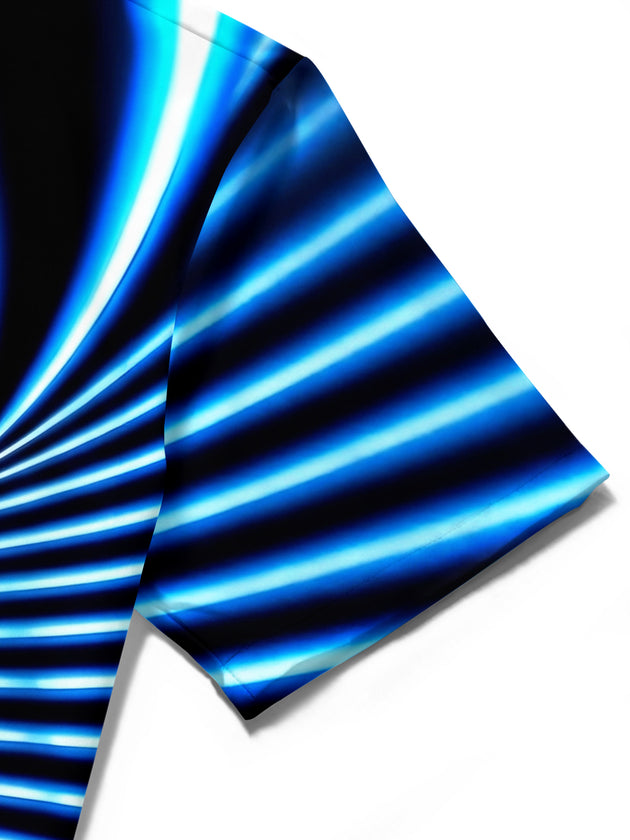 Adaychic Men's Psychedelic Blue Neon Swirl Pattern Short Sleeve Shirt with Chest Pocket