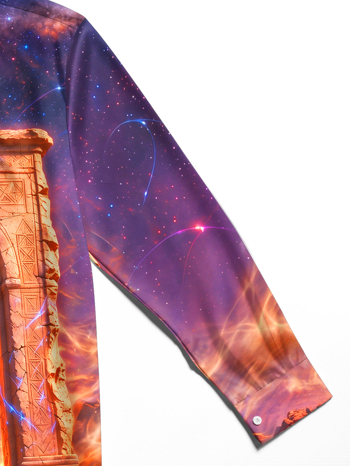 Adaychic Men's Long Sleeve Shirt - Desert Arch And Glowing Cross With Galaxy Sky Print with Chest Pocket