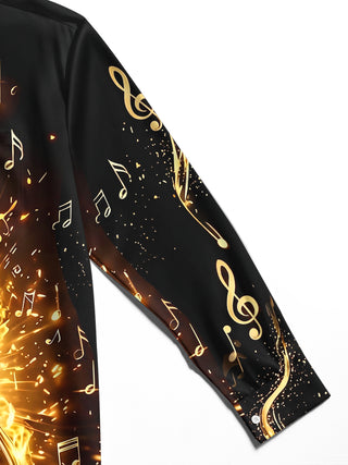 Adaychic Men's Graphic Electric Guitar Print Long Sleeve Shirt with Chest Pocket