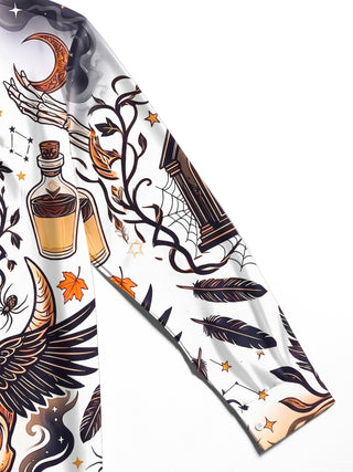 Adaychic Men's Graphic Halloween Skull And Raven Print Long Sleeve Shirt with Chest Pocket