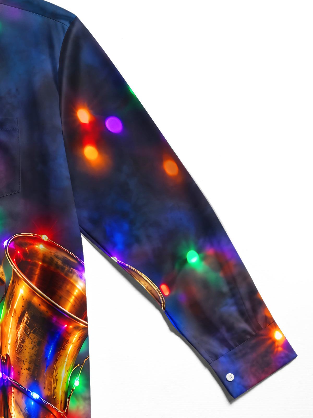 Adaychic Men's Saxophone And Christmas Light String Print Long Sleeve Shirt with Chest Pocket