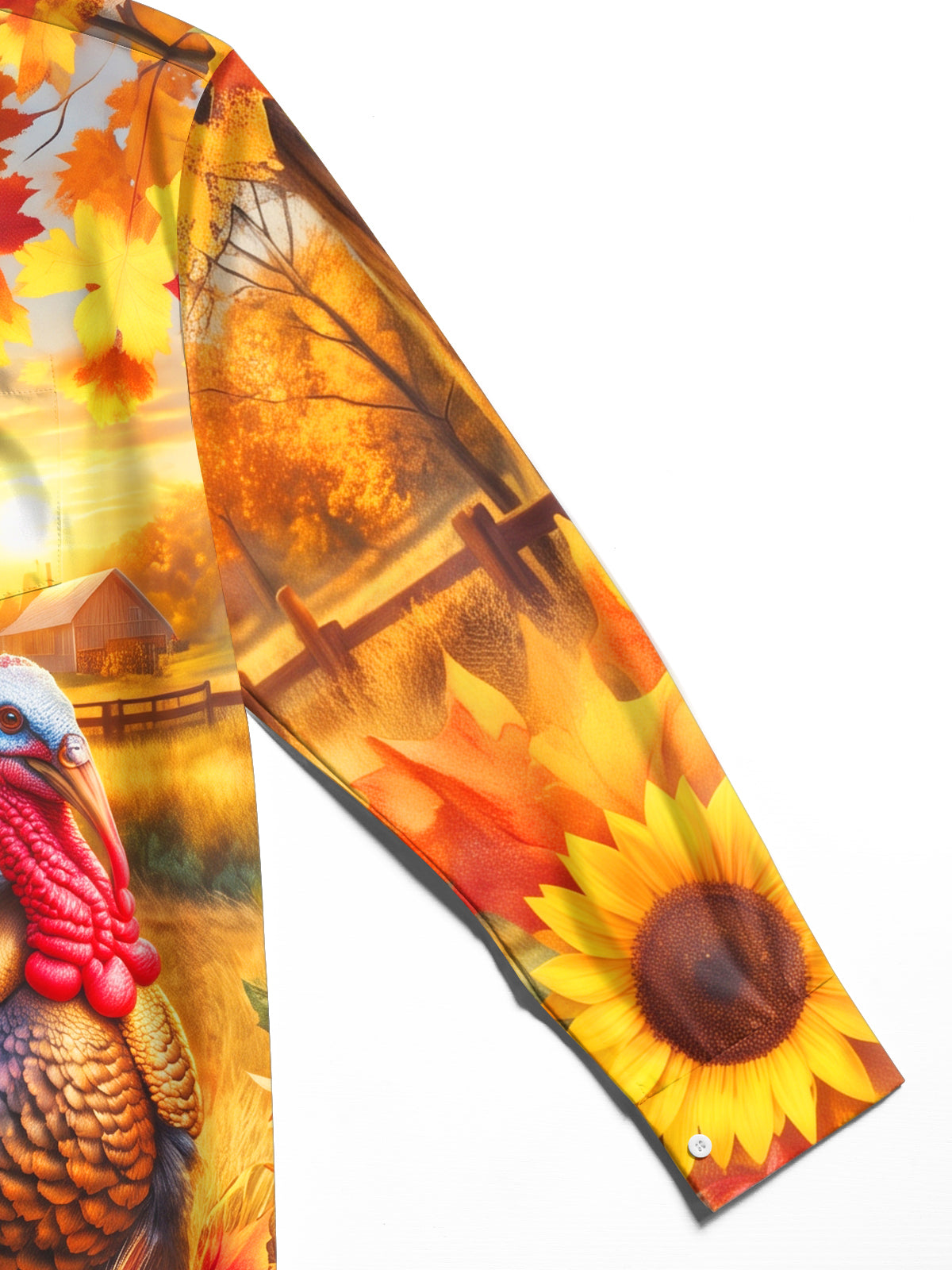 Adaychic Men's Long Sleeve Shirt - Thanksgiving Turkey And Harvest Cornucopia Print with Chest Pocket