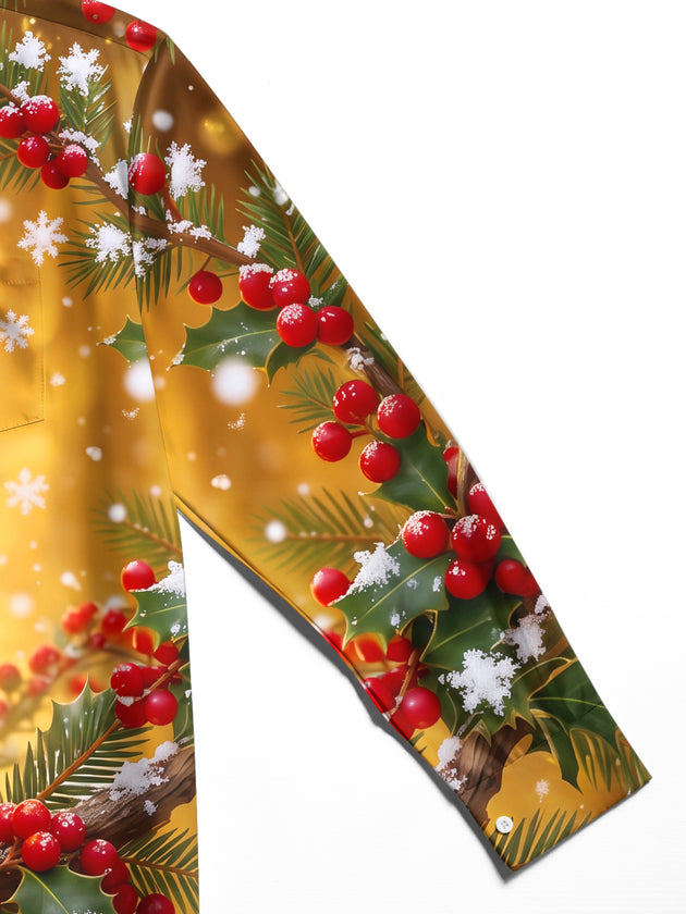 Adaychic Men's Long Sleeve Shirt - Christmas Ferret With Red Scarf And Glowing Orb Print with Chest Pocket