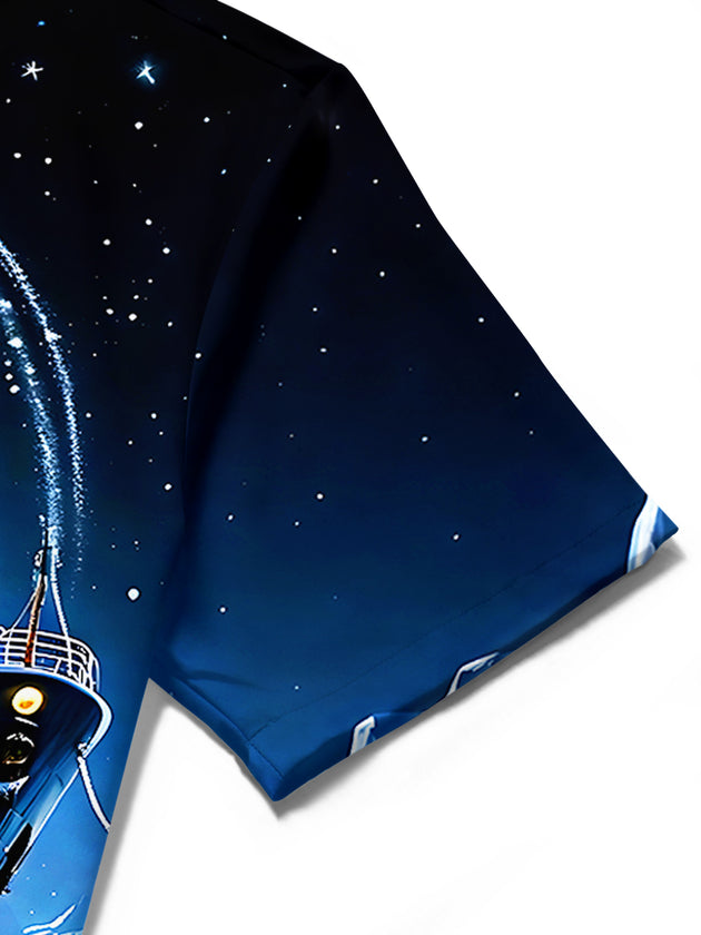 Adaychic Men's Graphic Cruise Ship Print Sled Dogs Print Short Sleeve Shirt with Chest Pocket