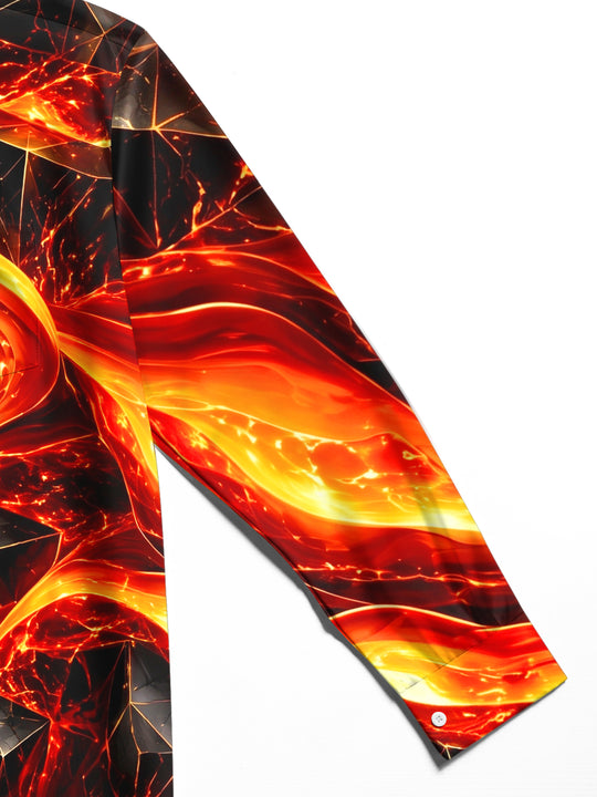 Adaychic Men's Printed Abstract Geometric Lava Flow Print Long Sleeve Shirt with Chest Pocket
