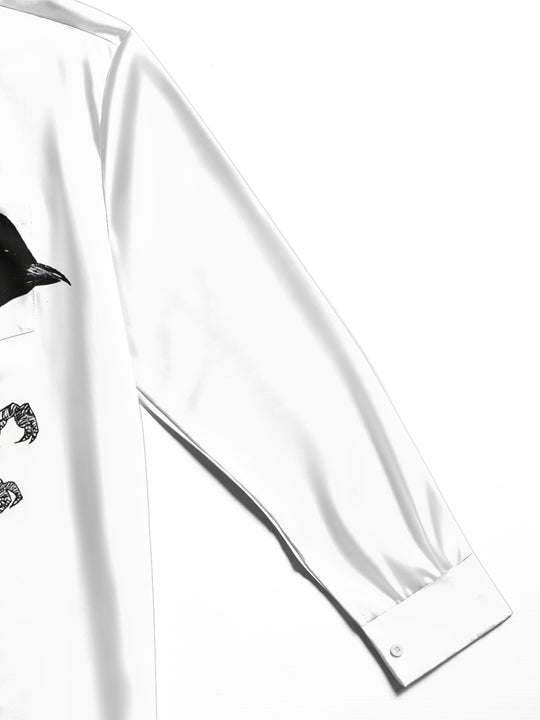 Adaychic Men's Graphic Crow Silhouette Print Long Sleeve Shirt with Chest Pocket