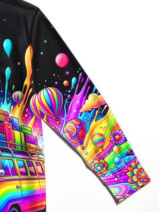 Adaychic Colorful Hippie Bus Long Sleeve Shirt with Chest Pocket