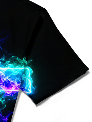 Adaychic Men's Graphic Rainbow Smoke Cross Jesus Print Short Sleeve Button Down Shirt with Chest Pocket