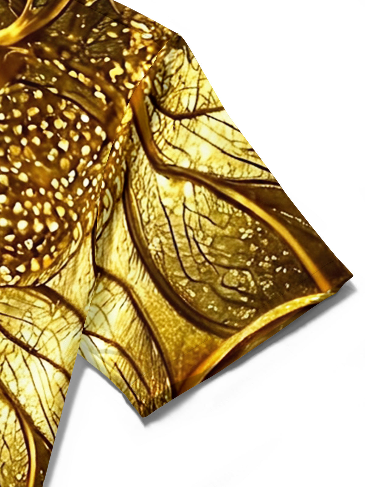 Adaychic Men's Hawaiian Gold Leaf Pattern 3D Floral Print Short Sleeve Shirt with Chest Pocket