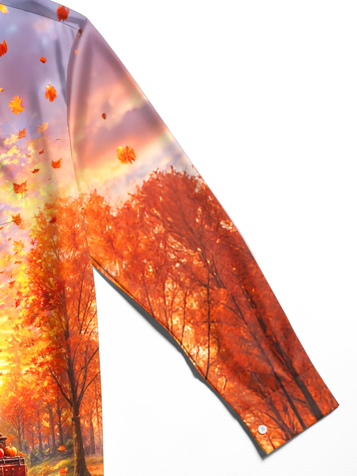 Adaychic Men's Long Sleeve Shirt - Thanksgiving Autumn Train With Pumpkins And Corn Print with Chest Pocket