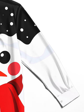 Adaychic Men's Graphic Snowman Print Christmas Print Long Sleeve Shirt with Chest Pocket