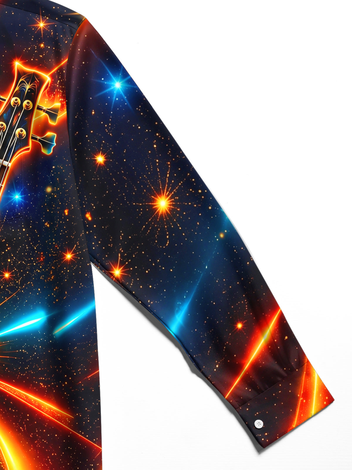 Adaychic Men's Neon Bass Guitar With Cosmic Background Print Long Sleeve Shirt with Chest Pocket