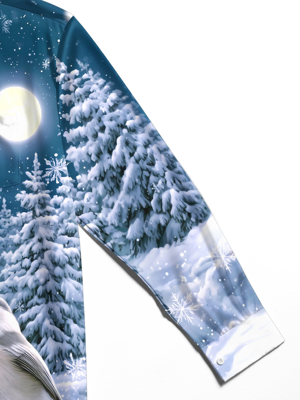 Adaychic Men's Winter Birds And Snowy Pine Trees Print Long Sleeve Shirt with Chest Pocket