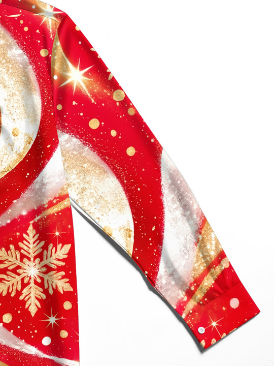 Adaychic Men's Abstract Snowflakes And Gold Swirls Print Long Sleeve Shirt with Chest Pocket