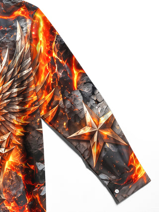 Adaychic Men's Lava And Winged Helmet With Stars Print Long Sleeve Shirt with Chest Pocket