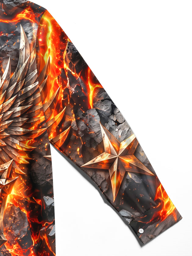 Adaychic Men's Lava And Winged Helmet With Stars Print Long Sleeve Shirt with Chest Pocket