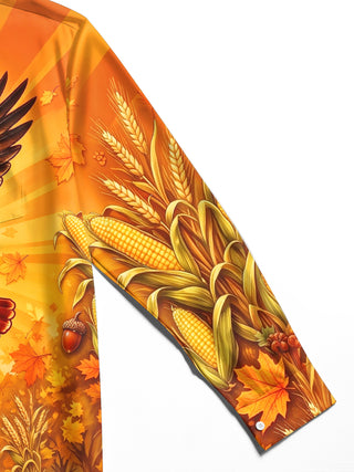 Adaychic Men's Thanksgiving Bald Eagle And Turkeys Print Long Sleeve Shirt with Chest Pocket