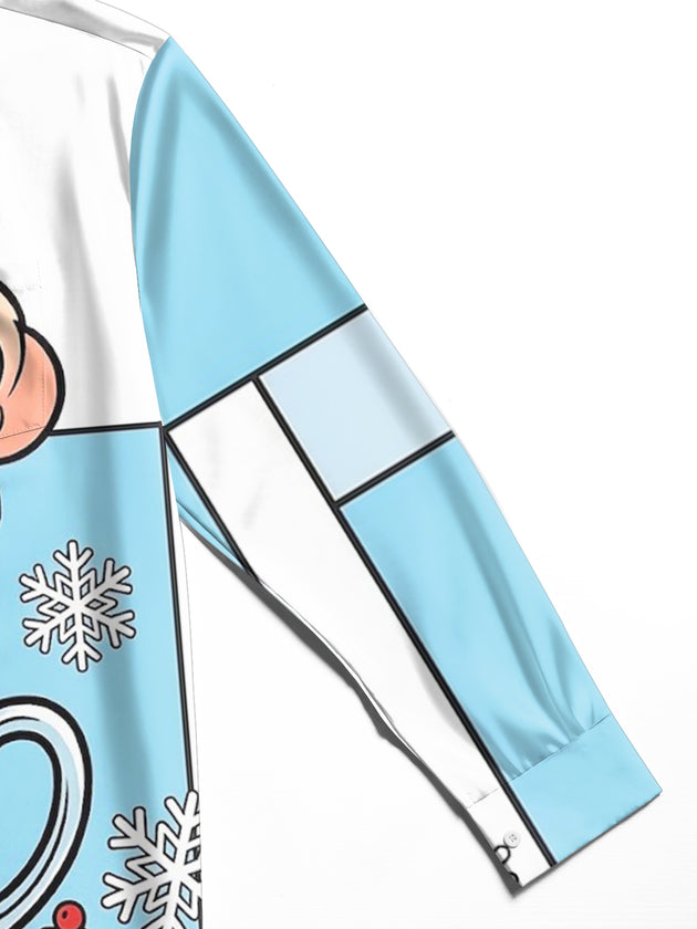 Adaychic Men's Printed Winter Snowflake Print Long Sleeve Shirt with Chest Pocket