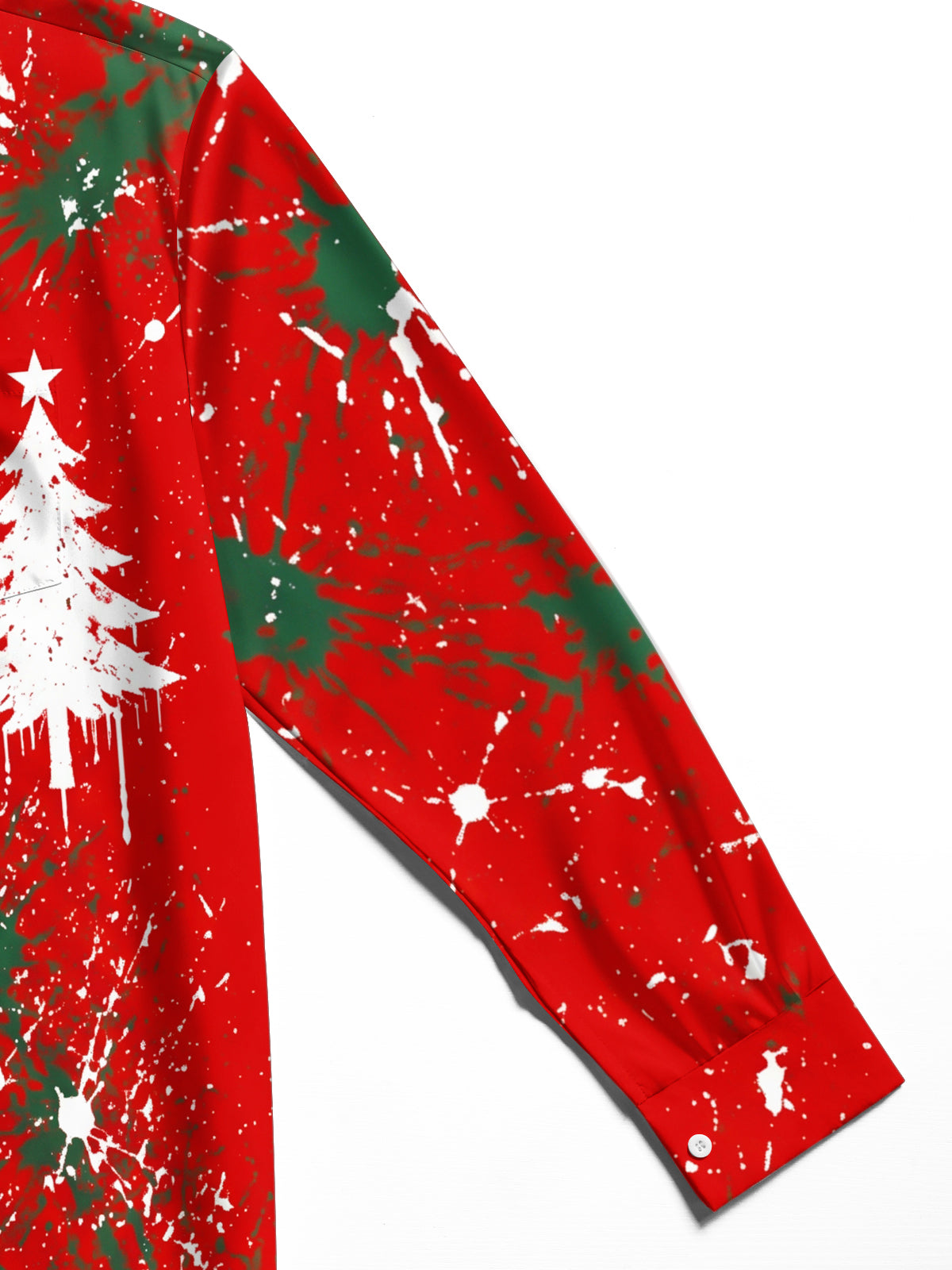 Adaychic Men's Long Sleeve Shirt - Christmas Tree And Snowflake With Paint Splatter Print with Chest Pocket