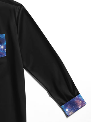 Adaychic Men's Printed Starry Sky And Stars Print Long Sleeve Shirt with Chest Pocket