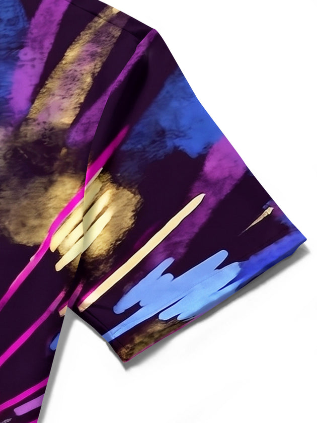 Adaychic Men's Tie Dye Radial Burst Pattern Short Sleeve Shirt with Chest Pocket