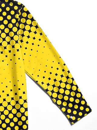 Adaychic Men's Geometric Polka Dot Gradient Print Long Sleeve Shirt with Chest Pocket