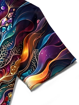 Adaychic Men's Colorful Swirling Fluid Art Print Short Sleeve Shirt with Chest Pocket