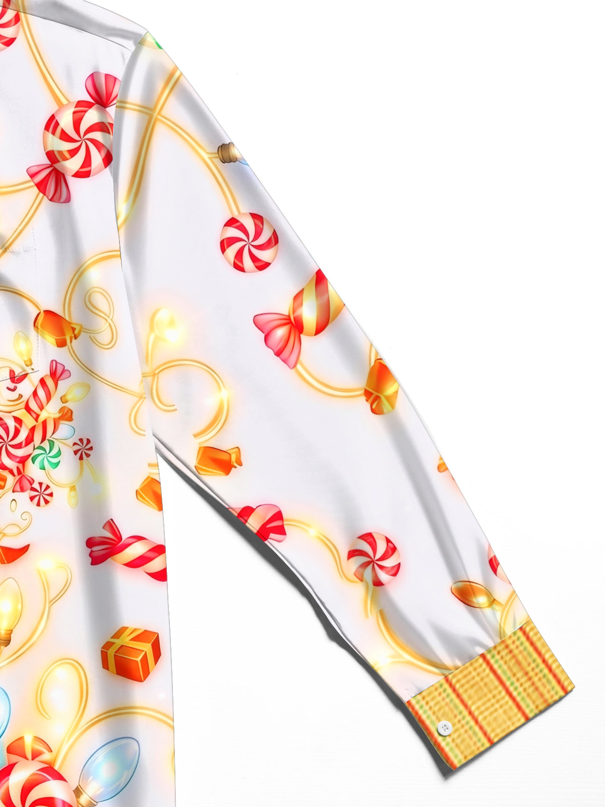 Adaychic Men's Hawaiian Christmas Lights And Candy Print Long Sleeve Shirt with Chest Pocket